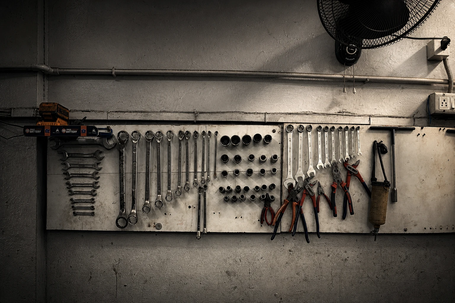 Organised workshop tool wall